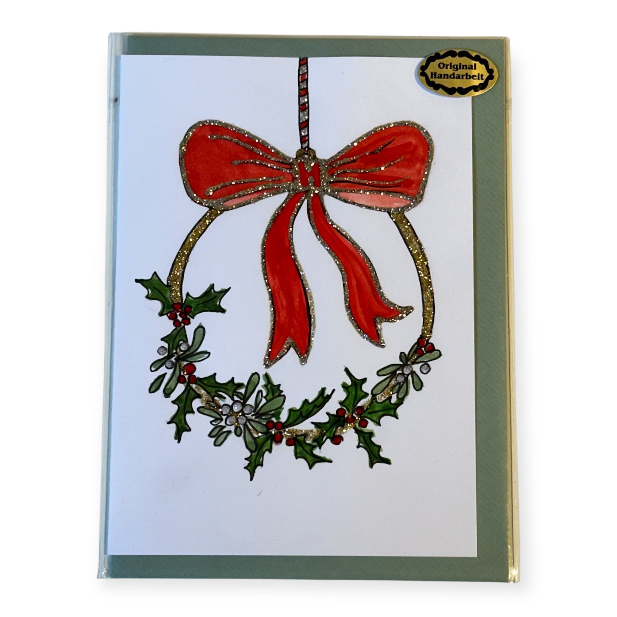 „Kranz“ Handgemalte A6-Klappkarte mit Couvert und Glitzerdetails