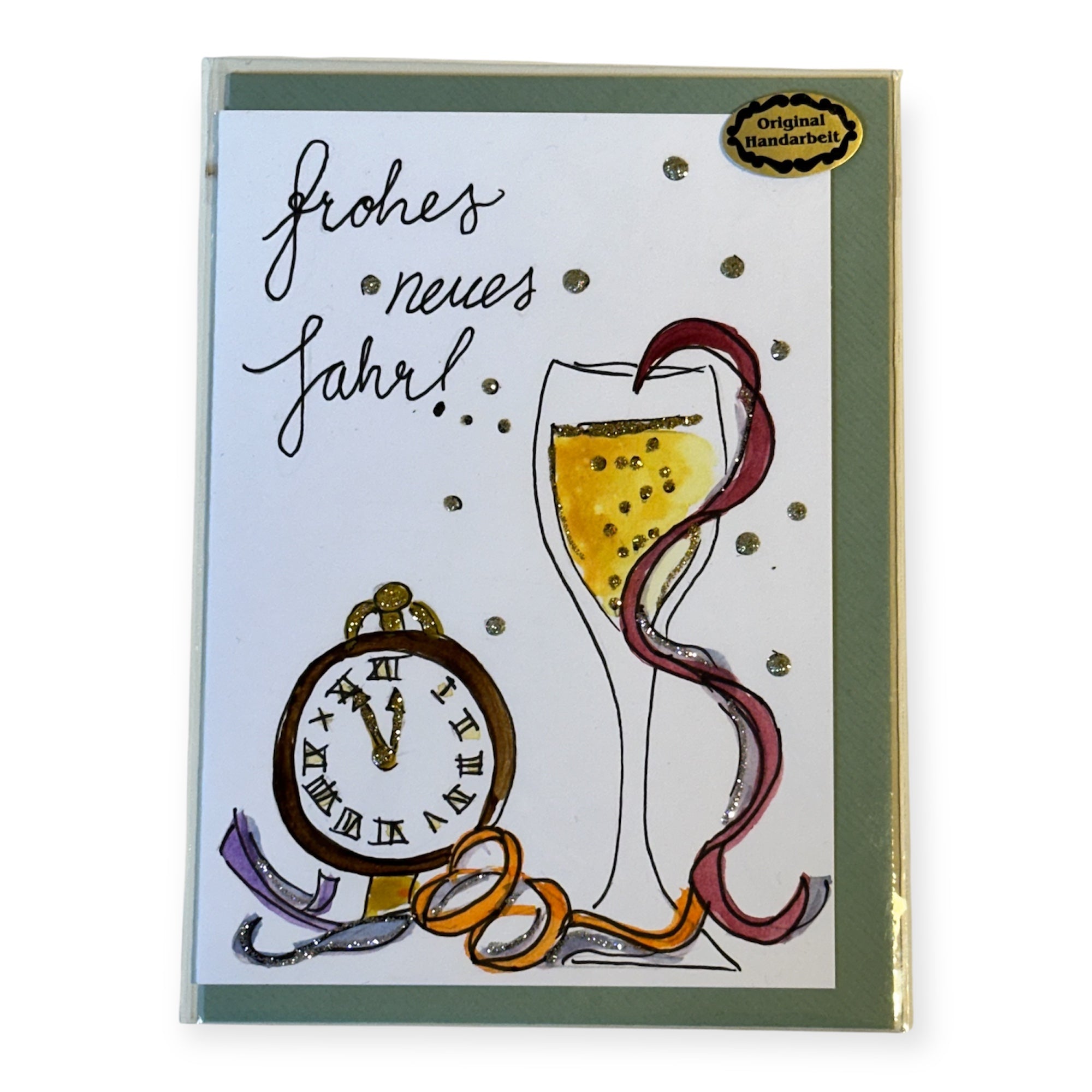 „Schwungvoll“ Handgemalte A6-Klappkarte mit Couvert und Glitzerdetails