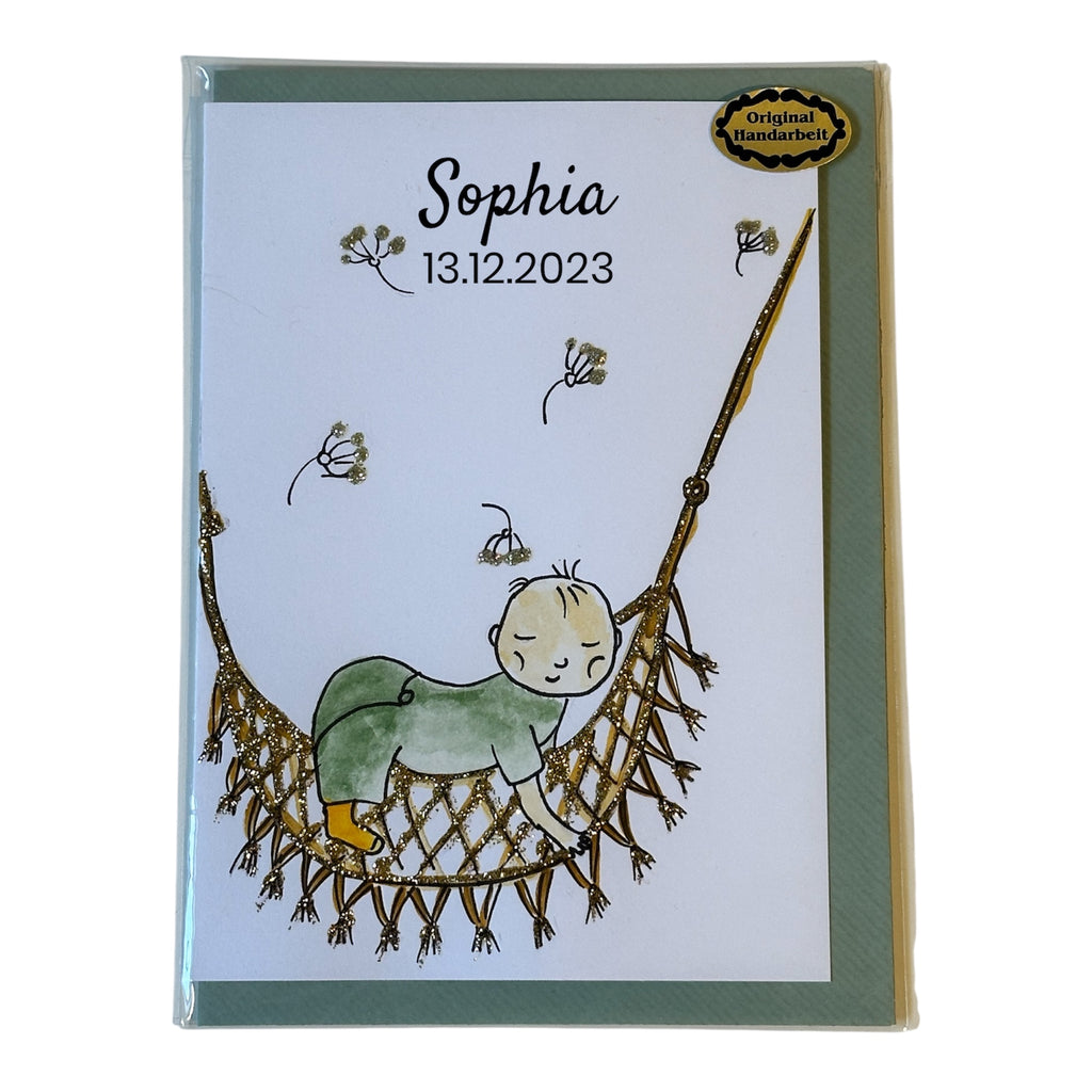 ”Sanfte Träume“ Handgemalte A6-Klappkarte mit Couvert und Glitzerdetails