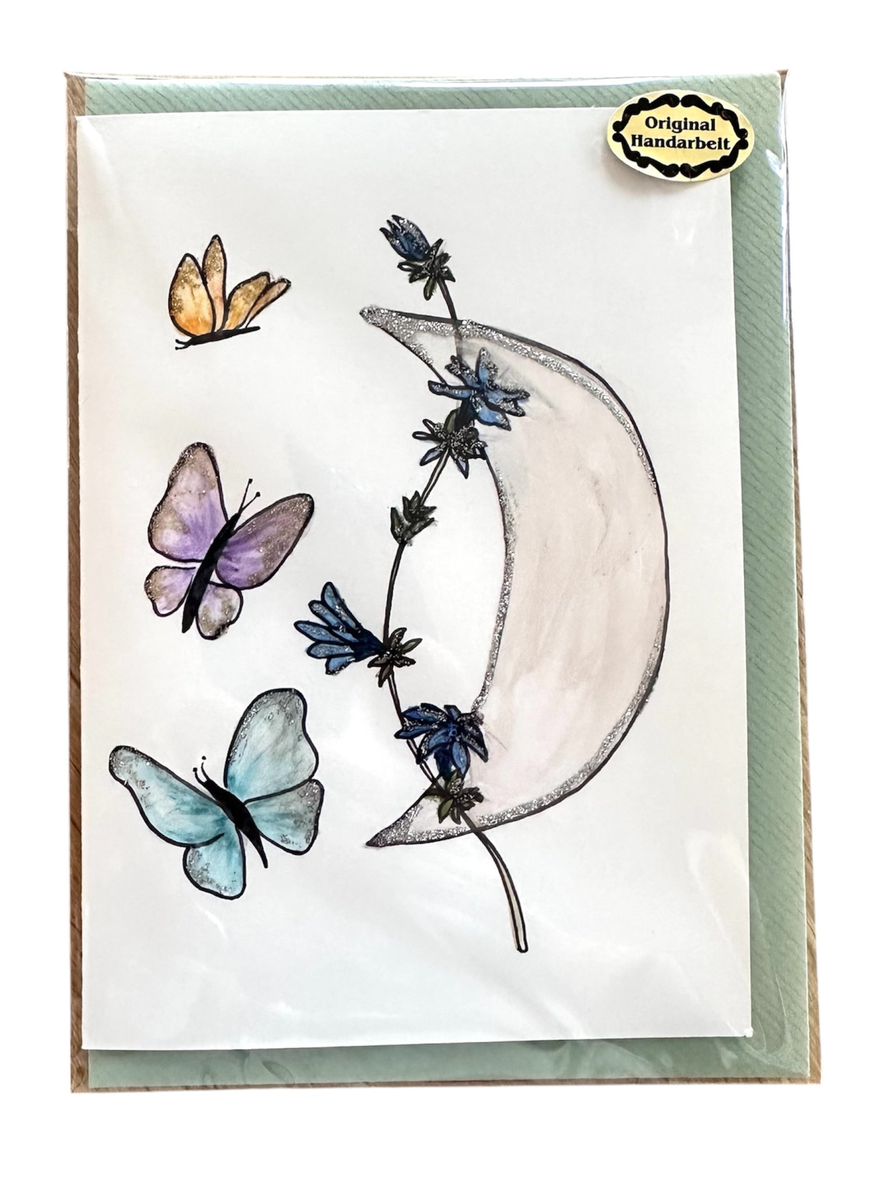 „Mondgarten“ Handgemalte A6-Klappkarte mit Couvert und Glitzerdetails