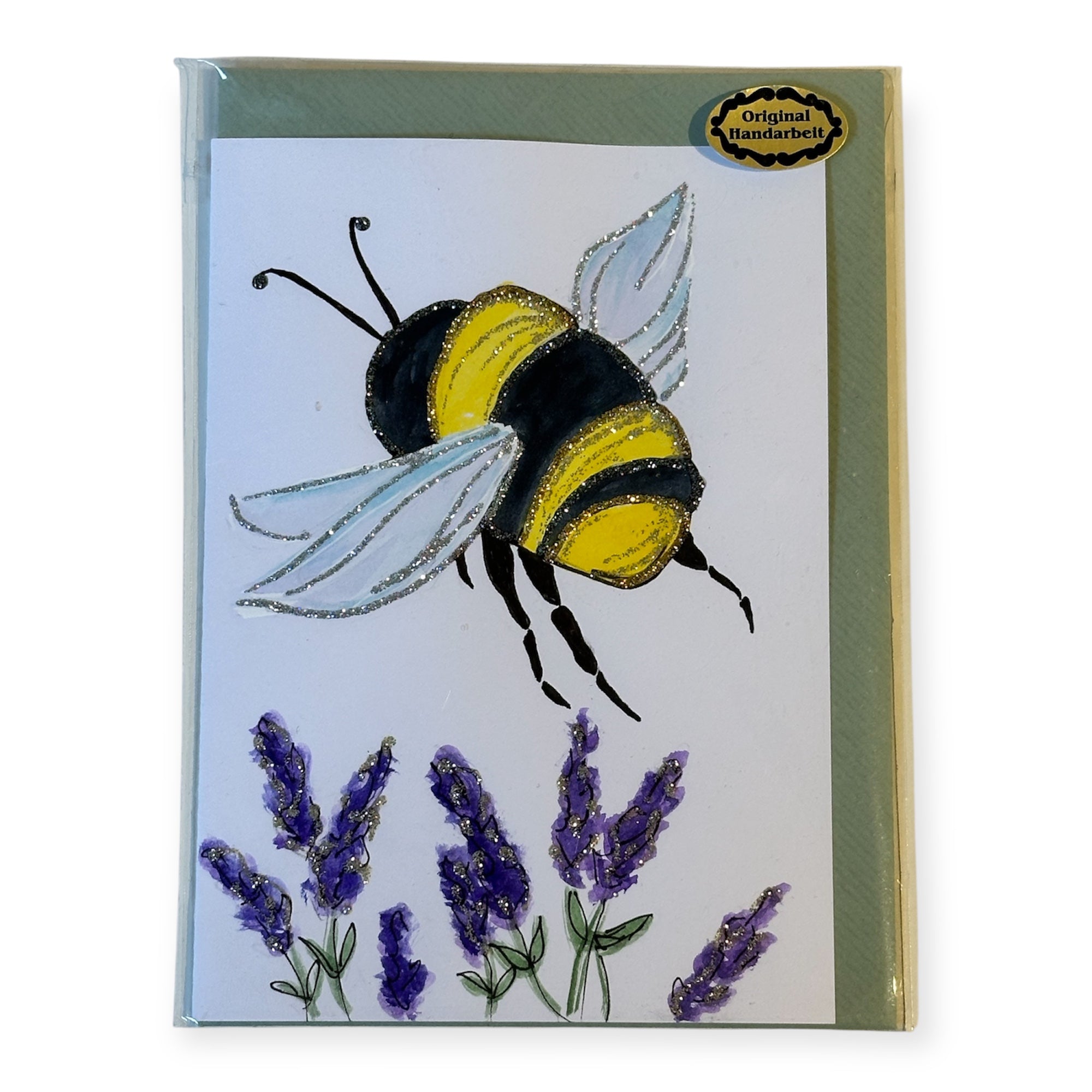 „Bienenglück“ Handgemalte A6-Klappkarte mit Couvert und Glitzerdetails
