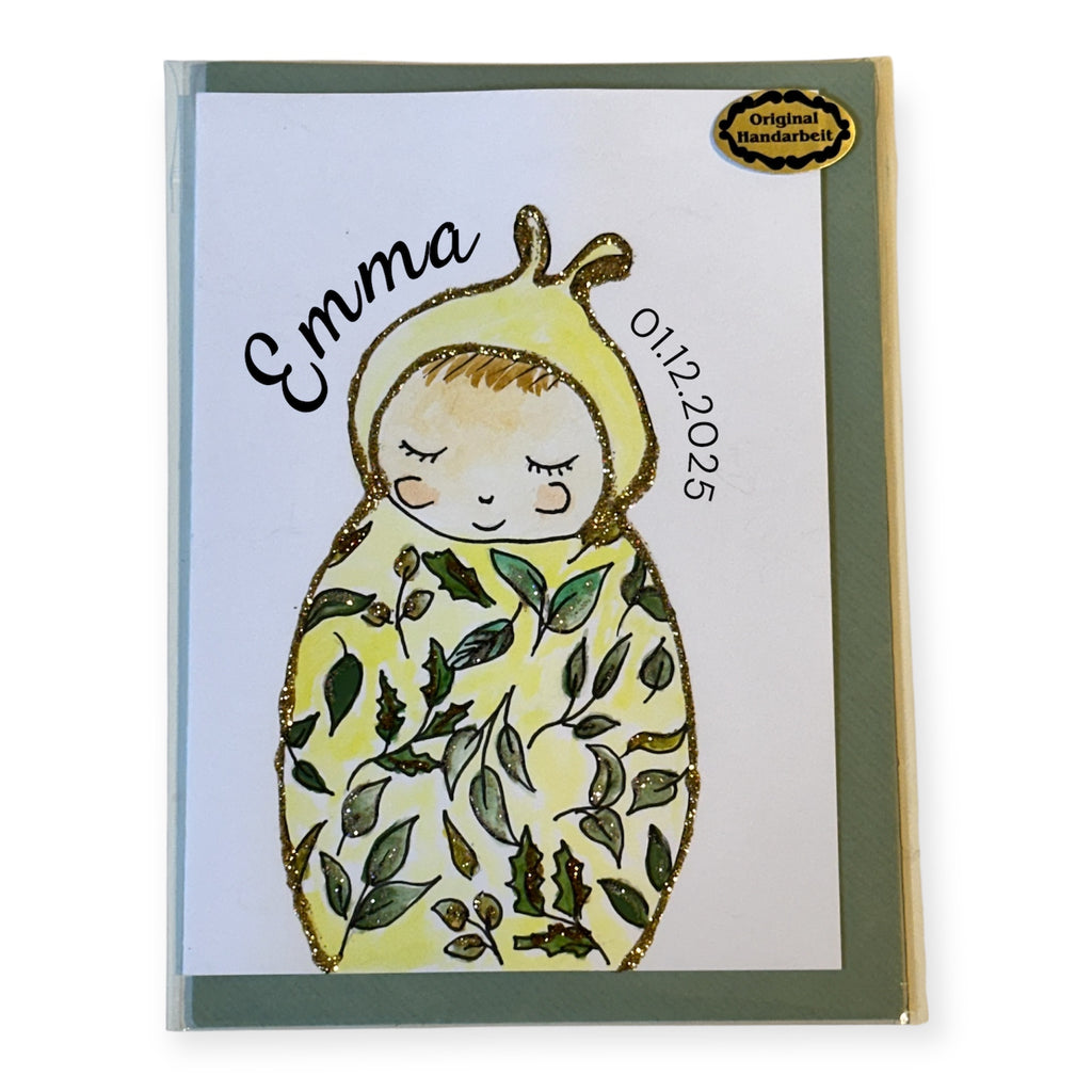 "Blättertraum" Handgemalte A6-Klappkarte mit Couvert und Glitzerdetails