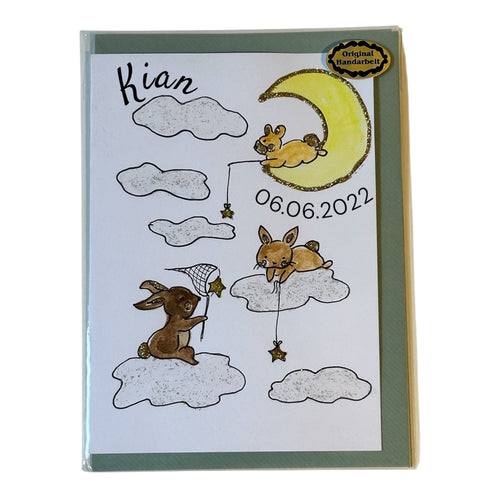 "Sternenfänger" Handgemalte A6-Klappkarte mit Couvert und Glitzerdetails